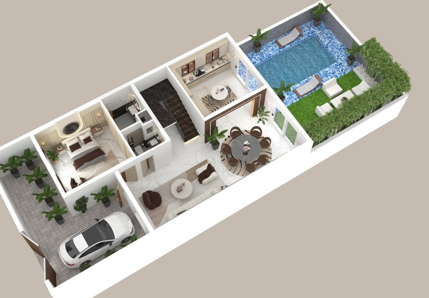 Type A villa — ground floor layout render, Greencity Goa