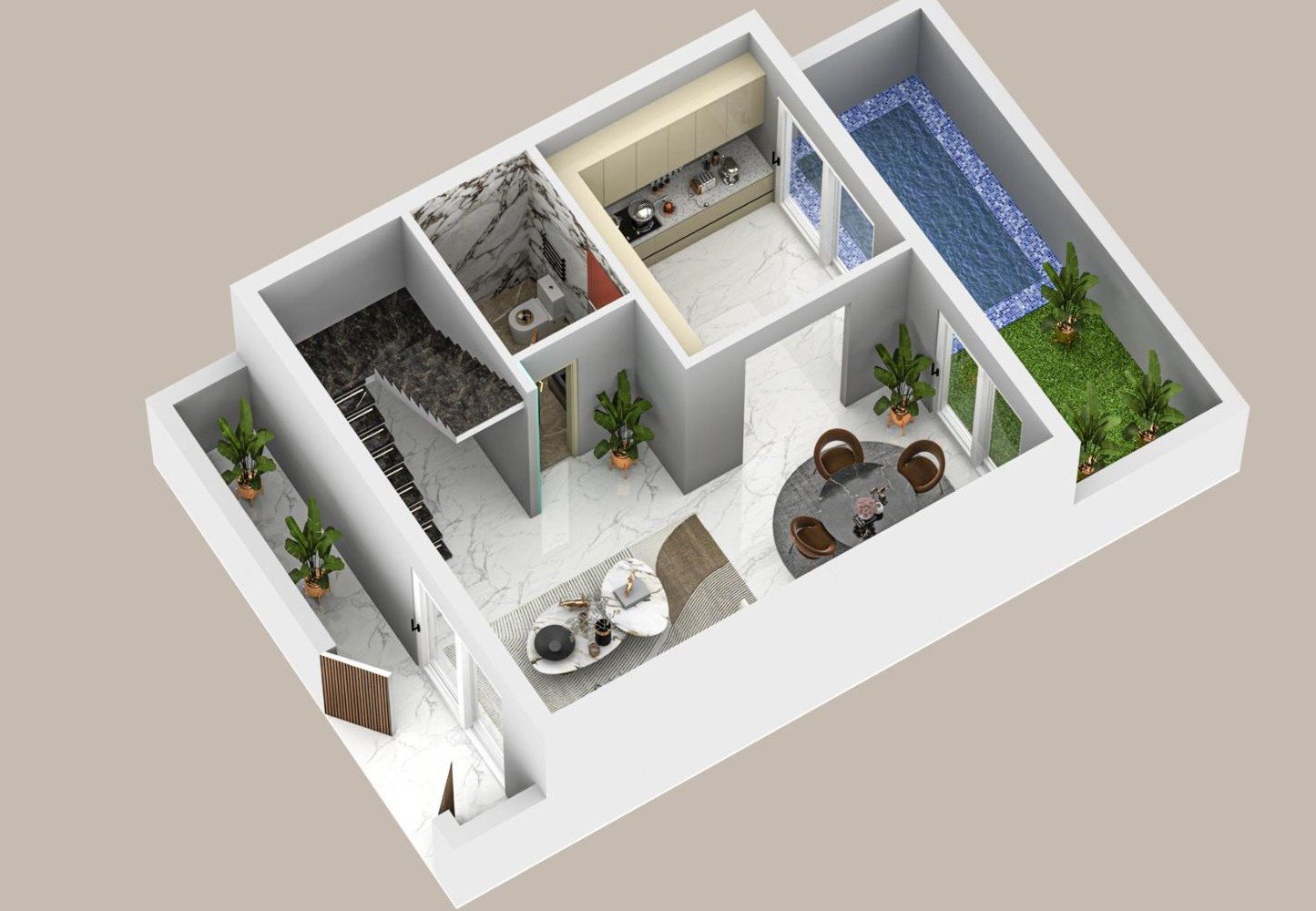 Type C villa — ground floor layout render, Greencity Goa
